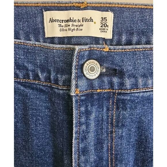 Abercrombie & Fitch~Woman 35/20R~ Blue Denim Ultra High Rise Jeans Slim Straight - Picture 2 of 15
